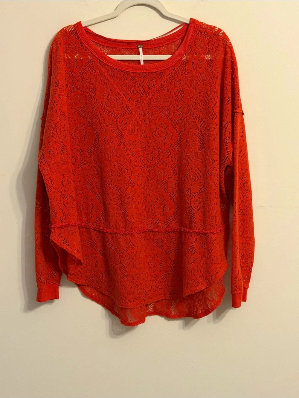 Free People Scarlet Red Lace Layered Long Sleeve Top